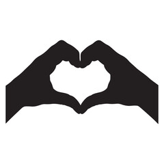 Two hands forming a heart shape silhouette black and white simple graphic design love symbol gesture romantic affection relationship symbol