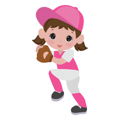 Baseball girl player vector cartoon illustration