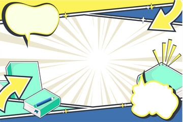 Colorful Comic Panel Template with Books and Speech Bubble – Versatile Layout for Creative Projects, Pastel Pop Art Comic Background.  Blank Comic Layout and School Icons