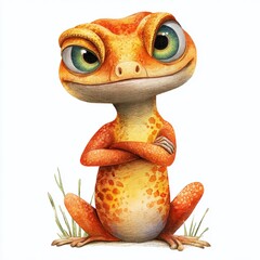 Intriguing Watercolor Gecko A Glowering Reptile with Folded Arms and Bent Tail Capturing the Essence of Natures Detail