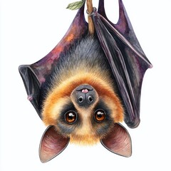 A Grouchy UpsideDown Bat with Fangs Watercolor Style A Funny Artistic Representation of a Mischievous Creature