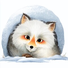 A Grumpy Arctic Fox HalfSubmerged in a Watercolor Snowball A Detailed Artistic Depiction of a Majestic Animal in