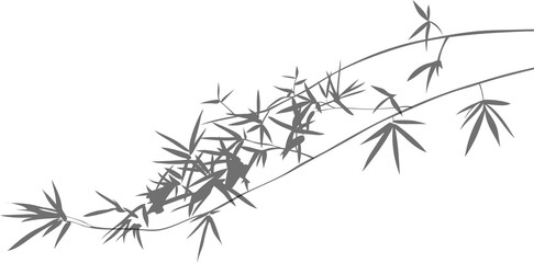 Silhouette of grey bamboo branches on Isolated background with nature and art design. Nature inspired vector elements and decorative textures.