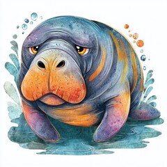 A Grumpy Manatee Seemingly Betrayed Floats in Murky Water A CloseUp Study of Marine Wildlife in a Depressed
