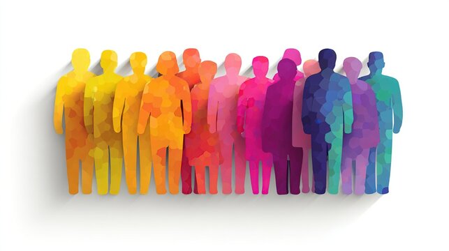 Abstract colorful group of people standing together, polygons fill each figure