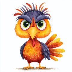 Watercolor Illustration of an Irritated Turkey A Chaotic Burst of Puffed Feathers in a Dynamic Watercolour Style