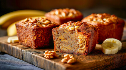Air fryer banana bread on woodeen board