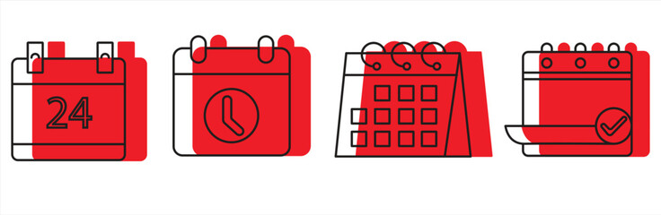 red calendar icon, representing date, important appointment, time, etc, vector illustration.

