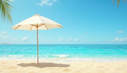 Tropical beach scene with umbrella under the sunny sky by the sea
