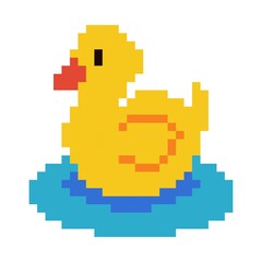 Pixel art illustration duck toy. Pixelated duck toy. Bathroom duck toy pixelated for the pixel art game and icon for website and video game. old school retro.