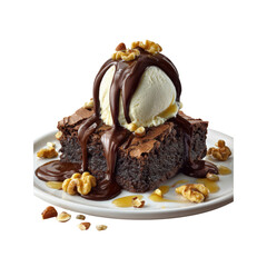 Decadent Chocolate Brownie Sundae with Vanilla Ice Cream and Walnuts