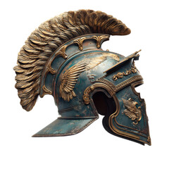 A highly detailed and rendering of an ornate Roman centurion s helmet with ornamental feathers and wings appearing to float mysteriously in a surreal futuristic setting