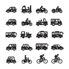 Various vehicles and people traveling truck motorcycle