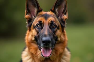German Shepherd with Alert Ears and Open Mouth in Nature

