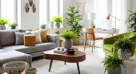 Cozy Living Room with Plants and Wooden Accents a Bright and Airy Interior Design