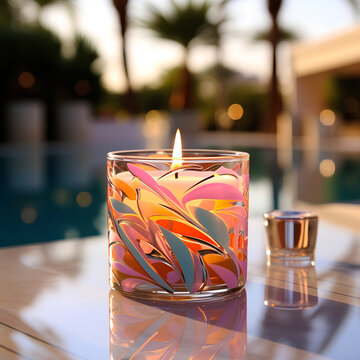 Glass Cylinder Candle H9.7 cm x D7.8 mm Detailed Shot Stock Image