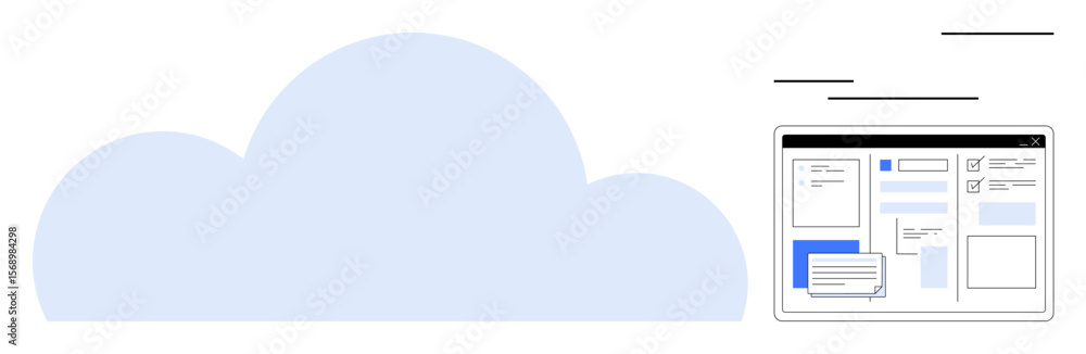 Poster cloud icon with a multi-tab file interface and collaboration tools. ideal for technology, collaborat