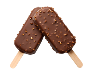 Two decadent chocolate ice cream bars with crunchy nuts isolated on transparent background
