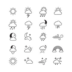 Weather icons sun clouds rain snow lightning wind moon stars rainbow vector