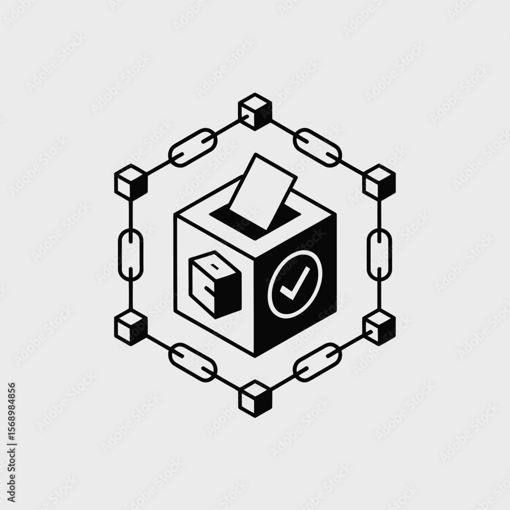 Aufkleber secure online voting ballot box icon isometric black and white minimalist vector illustration cube b