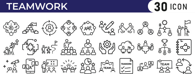 Working Group line vector Icon set. Pixel perfect. Editable stroke. The set contains icons: Community, Teamwork, Cooperation stock illustration.