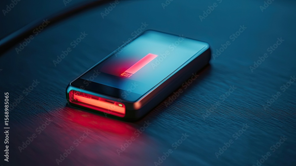 Aufkleber close-up view of a modern device with a low battery indicator.