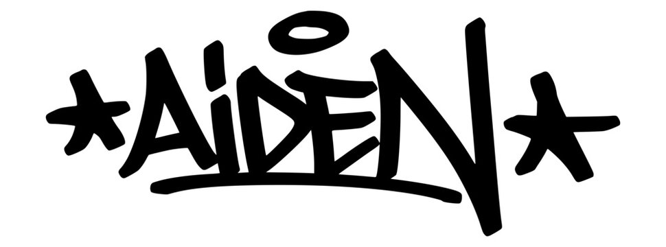Graffiti tag text &ldquo;Aiden&rdquo; in bold hand-drawn street art style. Urban vector lettering with a personal vibe, perfect for custom designs, fashion, and merchandise.