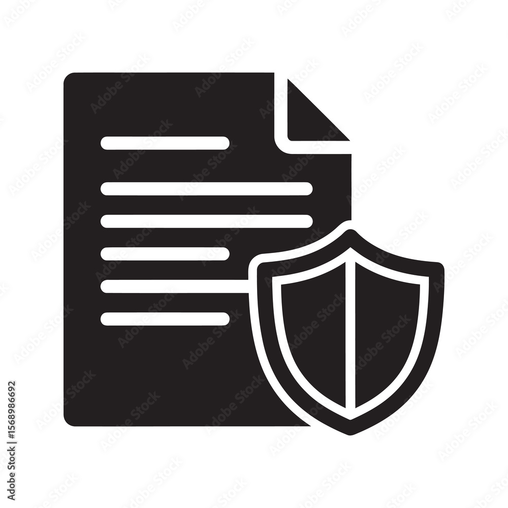 Poster data security document icon with shield representing a privacy policy with confidential information 