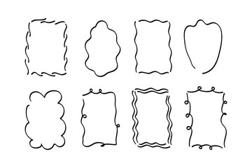 Frames border hand drawn backgrounds for text. Abstract festive ink backdrops. Sketched set with cute framings for template, card, invitation, birthday, menu, flyer. Vector isolated illustration 
