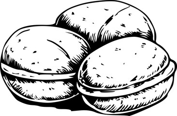 Three bomboloni Italian doughnuts on a white background