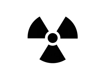 A black and white illustration of a radiation symbol with a circle in the center and three blades