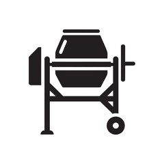 Concrete mixer machine icon for construction site work representing building development cement mixing and industrial heavy equipment rental vector solid glyph
