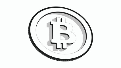 Obraz premium White bitcoin coin with black outline and shadow effect on a white background illustration image