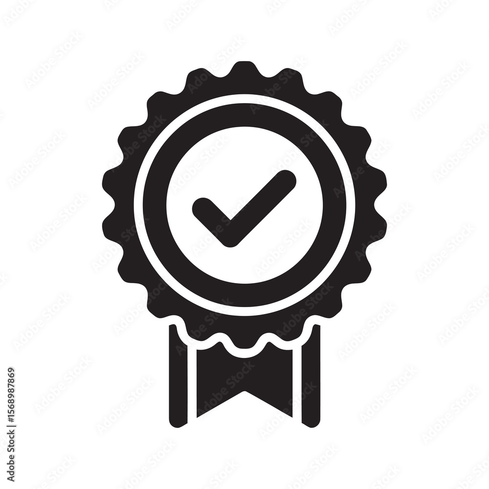 Poster quality award ribbon icon with a checkmark representing a best choice certification a guarantee seal
