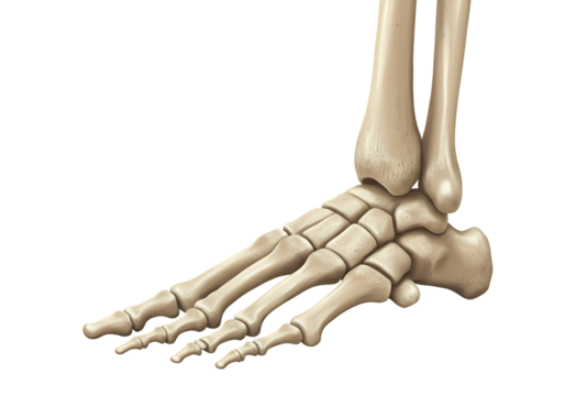 Human Foot and Ankle Skeletal Structure isolated on transparent baackground