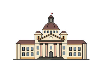 Obraz premium Illustration of a government building with a dome and columns on a white background