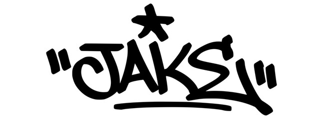 Graffiti tag text “Jake” in bold hand-drawn street art style. Urban vector lettering with a personal vibe, perfect for custom designs, fashion, and merchandise. © dirtyfellas