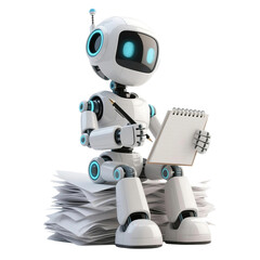 A cute AI robot character performing various business and finance activities, GPT chatbot icon. Artificial intelligence, trendy technology, support service, funny automation computer