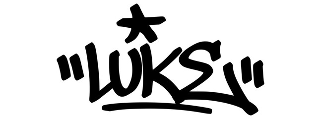 Graffiti tag text “Luke” in bold hand-drawn street art style. Urban vector lettering with a personal vibe, perfect for custom designs, fashion, and merchandise.