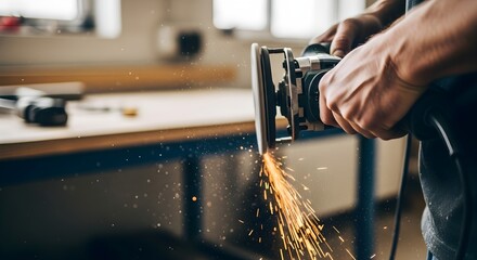 Craftsman Using Angle Grinder Sparks Fly Workshop