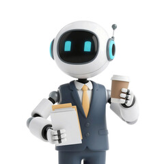 A cute AI robot character performing various business and finance activities, GPT chatbot icon. Artificial intelligence, trendy technology, support service, funny automation computer 