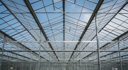 Fototapeta premium Geometric Glass Roof Structure of a Greenhouse