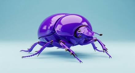 Naklejka premium Stylized 3d render of a shiny purple beetle insect on a blue background, a colorful and modern artistic representation of a scarab or dung beetle