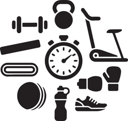 Fitness Equipment Icons Gym Workout, Exercise, Training Graphics