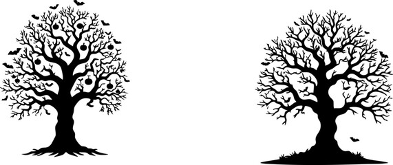 Fototapeta premium Vector silhouette of a tree in winter with dry branches and visible roots