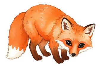 Obraz premium A Red Fox in a Cautious Pose isolated on transparent background