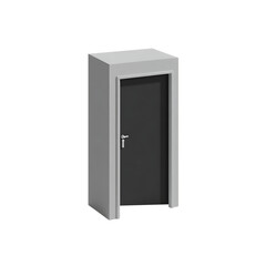 Modern gray door with silver handle isolated on transparent background