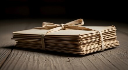 Stack of Vintage Letters Tied with Twine on Rustic Wood