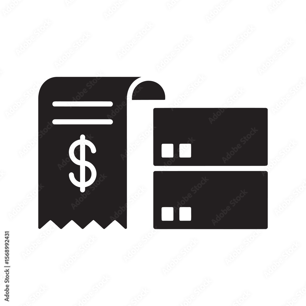 Poster tax filing icon with a financial statement receipt and document representing accounting paperwork an
