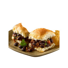 Delicious Black Bean Sliders with Cilantro Garnish and Tortilla Chips